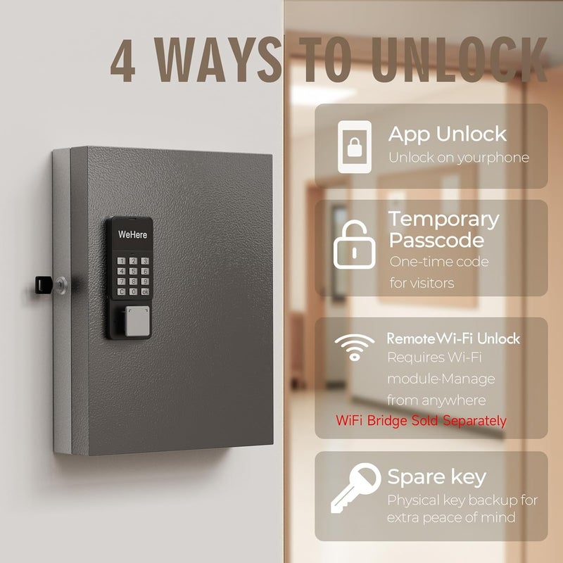 WeHere 32 Key Lock Box Wall Mount, Smart Key Cabinet with APP Bluetooth/Fixed/Dynamic Password/OTP Share Unlock, Security Lockbox ERP for Valets/Realtors/Office/Hotel Key Management - Image 3